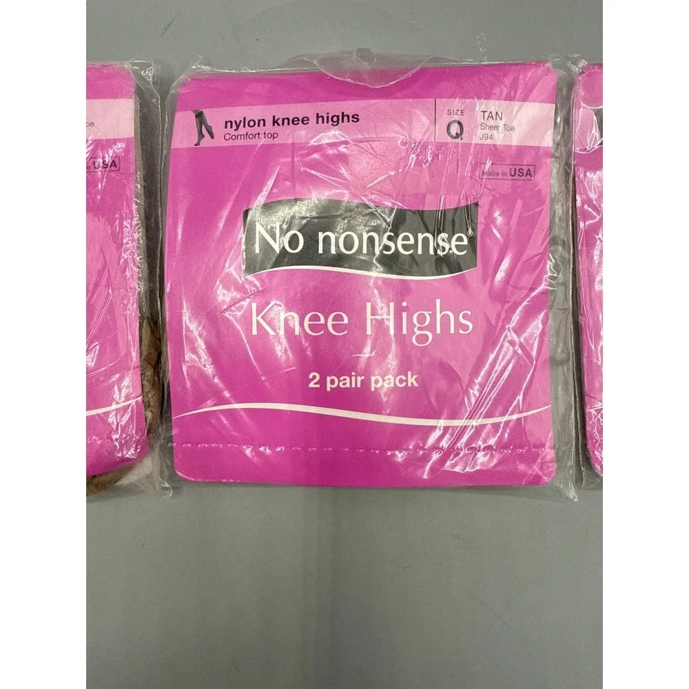 LOT OF 3 No Nonsense Nylon Knee Highs Comfort Top Size Q  NUDE Sheer Toe 6 Pairs